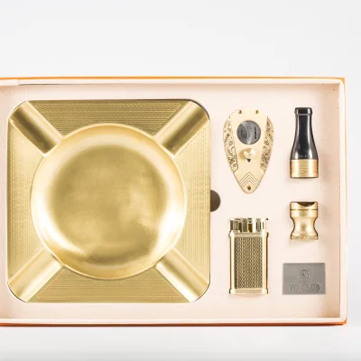 Cigar Tool Presidential Set Plain Brass Scissors Ashtray Cigar Cutter Stick Tube Lighter Cadeau Six-piece Gift Box for Cigar