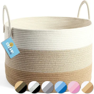 Extra Large Single-Tier Laundry Hamper Woven Basket Cotton Rope Handle Dirty Clothes Blanket Storage Living Room Organization