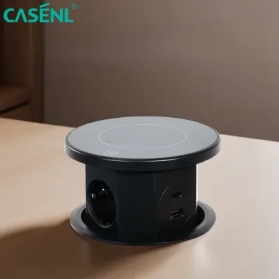 Retractable Power Socket Hidden Outlet for Furniture Kitchen Countertop with Wireless Charging USB Type-C EU Lift