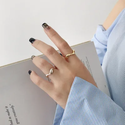 Fashion Simple Style 925 Sterling Silver Ring Retro Design Adjustable Wave Ring for Women