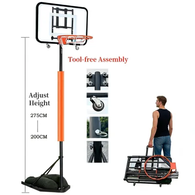 Adjustable Portable Basketball Hoop Stand System with Shatterproof PC Backboard Multi-Color Options for Kids Youth & Adults PE