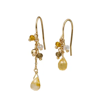 925 Sterling Silver 14K Gold Plated Gemstone Literary Retro Style Asymmetric Drop Citrine Earrings