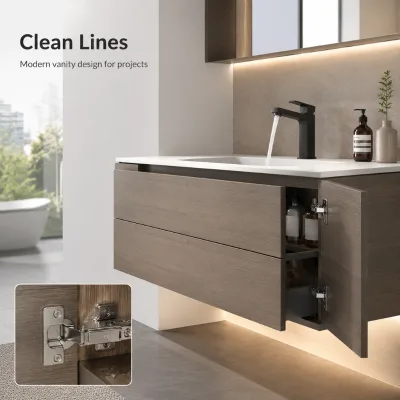 Bespoke Luxury Double Sink Bathroom Vanities Sintered Stone Countertop Cabinets Set with LED Smart Mirror