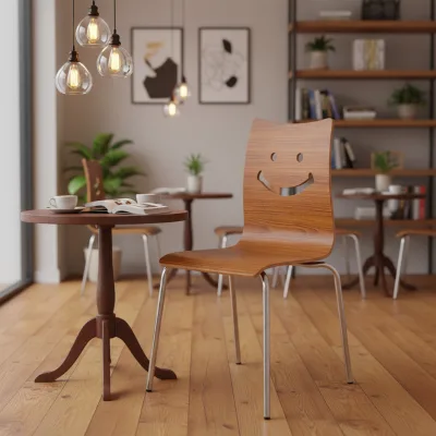 Factory Price Simple Stainless Steel Base Plywood Dining Chair for McDonald's, KFC Fast Food