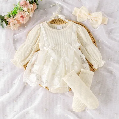 Korean Autumn New Girls' Dress Long-Sleeved Mesh Skirt Headwear Pure Color Stripes Sweet Children