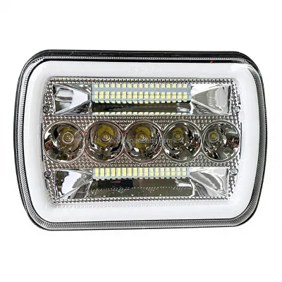 Vehicle Auto 9-32v 4X4 Approved Angel Eyes DRL Turning Light Halo Ring H4 Led Headlight 7Inch Square Led Offroad Headlight