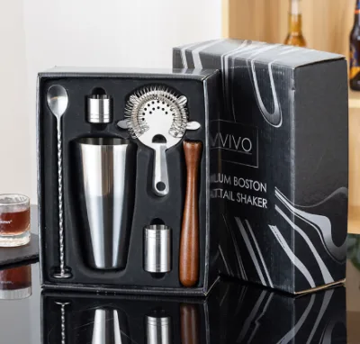 Portable Bartender Shaker Set Mixology Bartender Tool Kit 6 Pcs Bar Tool Gift Set