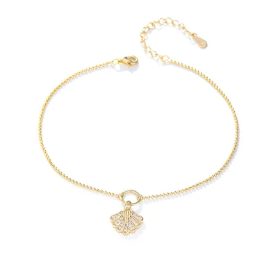 Minimalist Elegant Ins Trendy Boho 925 Sterling Silver Adjustable Chain Anklets Cubic Zirconia Cute Shell Charm Anklets