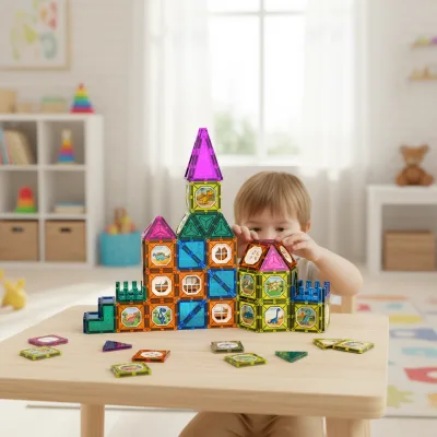 Magnetic Sheet Castle-Shaped Set Colorful 110PCS Children Puzzle Assembly Magnetic Blocks Exercise Hands on Ability