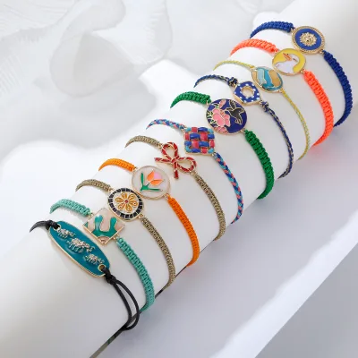 Wholesale Fashion Custom Good Luck Friendship Multi Colors Elastic Woven Cotton String Bracelet Adjustable for Teen Girls