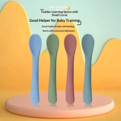 Baby PE Small Curved Soft Feeding Spoon for Newborns & 6 Months+ Complementary Food Solid Pattern