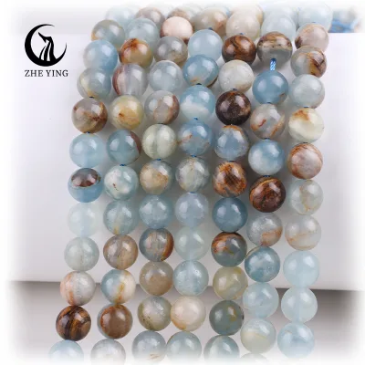 Zhe Ying 6/8/10mm Calcite Beads Heailing Crystal Gemstone Lemurian Aquatine Calcite Blue Onyx Natural Stone Blue Calcite Beads