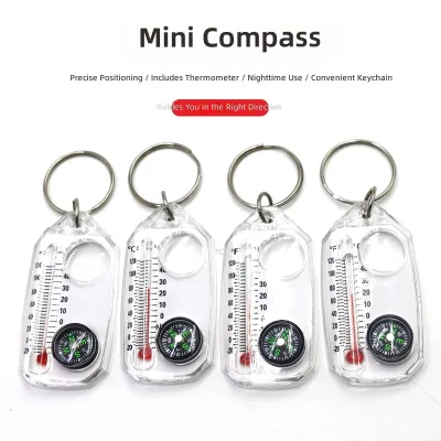 New Outdoor Portable ABS Multifunctional Compass Magnifying Glass Thermometer Keychain