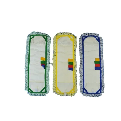 Home Commercial Floor Use Mop Head Durable Washable Colorful Green Yellow Microfiber Flat Mop Head Refill with Polyester Pocket
