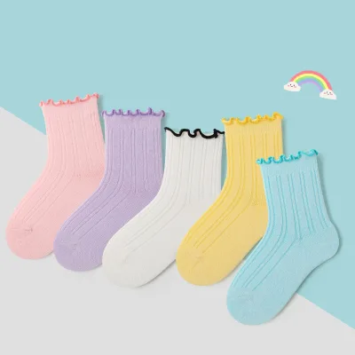 Wholesale Hot Sale Autumn New Solid Color Home Style Children Fungus Lace Socks Breathable Kids Casual Socks