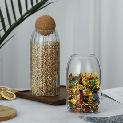 Fashionable Glass sealed tank Cork Storage tank Gaopeng Silicon Glass Appearance White Sugar Coffee Bean Storage Bottle
