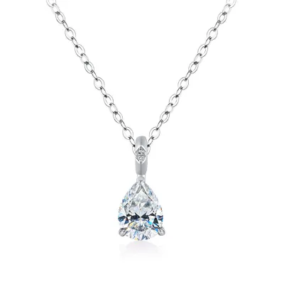 1.25CT 6x8mm Pear Cut Moissanite Rhodium Plated Sterling Silver Pendant Necklace for Party Occasions Women's Fine Jewelry