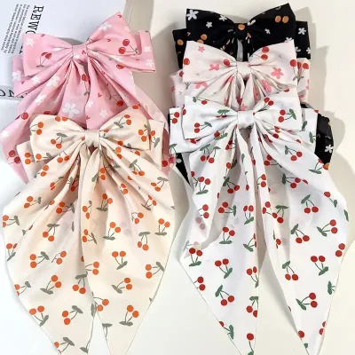 Cute Cherry Hair Bows Clips for Women Long Ponytail Holder Hair Accessories Large Bowknot Hairpins