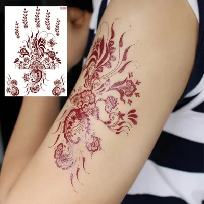 Smart Sticker Bright Red Henna Temporary Tattoo Stickers Lace Sexy Body Women for Festival Wedding Party