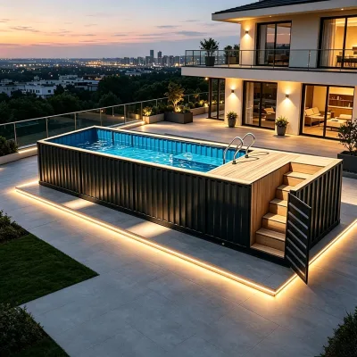 Wholesale Container Swimming Pool Above Ground Infinity Container Pool 20ft 40ft Real Photos with Stairs on Opposite Edge