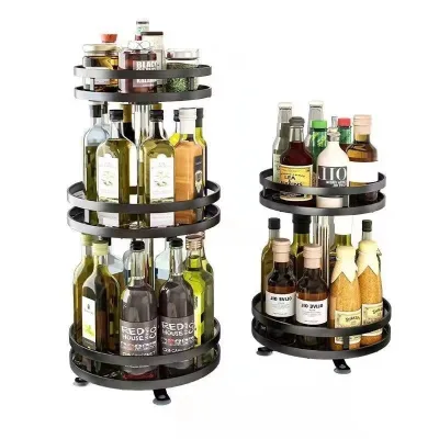Kitchen Countertop Item Storage Rack, Rotatable Multi-layer Metal Seasoning Shelf, Adjustable Kitchen Seasoning Rack