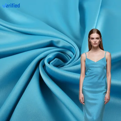 Satin Fabrics for Wedding Dresses Blue Fabric 100% Polyester Crinked No Elasticity