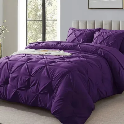 Luxury Comforter Set - Soft Fluffy Pinch Pleated Comforter, Breathable, and All-Season Bedding Set for Queen Size Bed