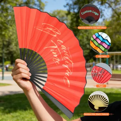 Manufacturer Wholesale Silk Fans Hand Held Customized Logo Bamboo Foldable Hand Fans Hand Fan Wedding Party Giveaway Low MOQ