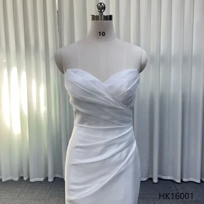 Clean Chic Bride Dress Off Shoulder Pleats Floor Length Mermaid Pattern Simple Wedding Dresses in Satin