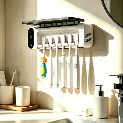 Portable UV Toothbrush Sanitizing See-through Cover Type-C Charging Automatic Fan Drying Detachable Razor Holder for Adults Kids