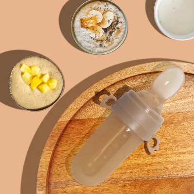 Custom  Baby Silicone Feeder Spoon Rice Paste Squeeze Spoon Complementary Food Bottle