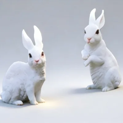 Pair of Lifelike White Rabbit Figurine-Twin Bunny Statues for Decor