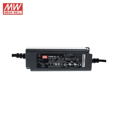 Mean Well PWM-60-12 60W 5A 12V LED Driver Plastic Housing with Active PFC Function Single DC Output for Industrial Use