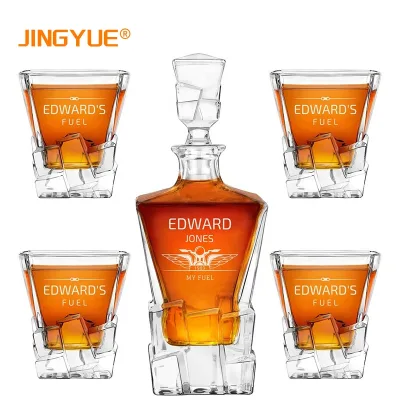 Stylish Barware Whiskey Set 880ml Custom Iceberg Personalized Whiskey Decanter and 4 Glasses for Wedding Birthday Gift
