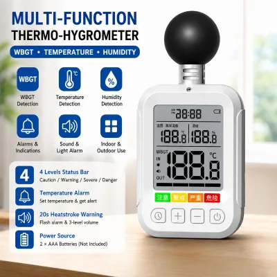 Thermometer Hygrometer WBGT Heatstroke Warning Wet Bulb Globe Temperature Meter Heat Stress Tester Black Globe for Outdoor Work