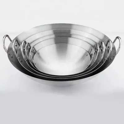 30cm Stainless Steel Wok Kitchen Utensils Fry Pan Stainless Steel Pot with Two Handles
