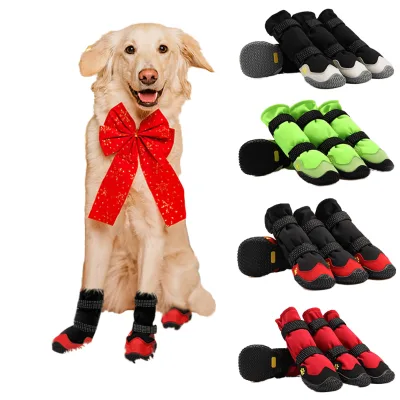 Pet Dog Retro Luxury Rubber Outdoor Anti-Slip Rain Boots Long-tube Sneakers 4Pcs