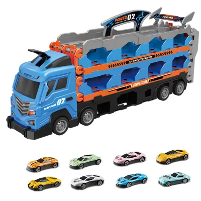 Sliding Alloy Friction Power Vehicles Carrier Container Race Track Truck Transport Boys High Quality Catapult Toy Car for Kids