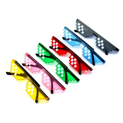Pink Blue Yellow Black Funny Pixel Thug Life Cosplay Sunglasses Men Women Party Mosaic Glasses for Halloween Decorations