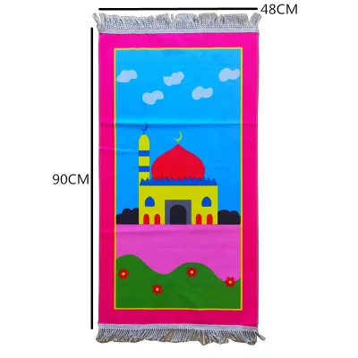Islamic Children Prayer Mat Padded Portable Muslim Cartoon Kids Prayer Rug for Kids Enjoyable Eid Gifts