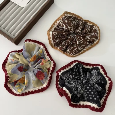 Elastic Hair Ties Bands Hair Scrunchy Ponytail Holder Women Oil Painting Style Scarf Large Intestine Design