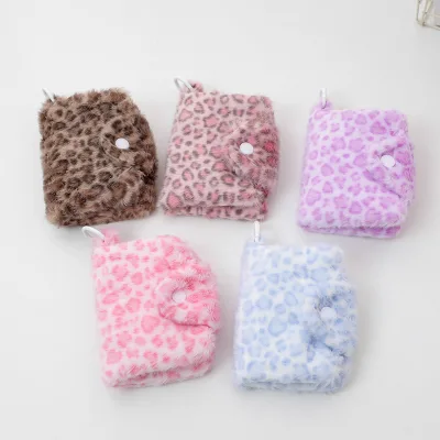 Furry Leopard Print Snap Button Purse Silver Card Holder Earphone Pouch Multifunctional Leopard Mini Bag Outdoor Small Backpack
