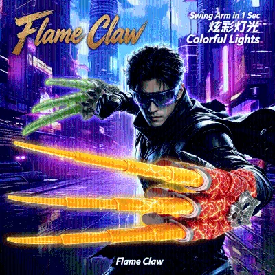 Retractable Flame Claw with LED Light and Sound Effect Light-up Toys Cosplay Role Play Interactive Toy for Kids Adults Gifts