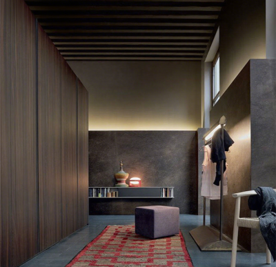 Minimalist Dark - Toned Dressing Room: Integrated Storage & Ambient Lighting