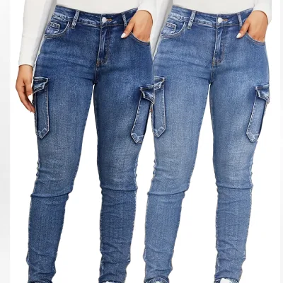 Hot Sale Mid Waist Stretchy Denim Jean Pants for Women Casual Thin Skinny Stacked Jeans for Spring Fall