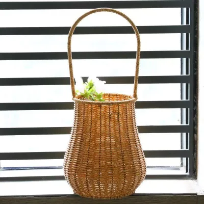 Chinese-style Pprattan Woven Flower Vase Flower Arrangement Basket Trendy Creative Picking Basket, Photo-taking Hand-held Basket