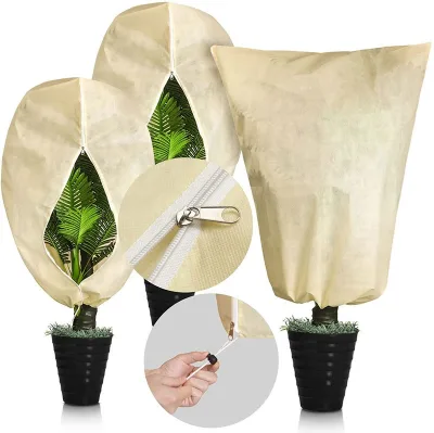 Plant Cold Protection Cover Non-woven Fabric Plant Cover with Drawstring Zipper Plant Winter Frost Prevention Cover Antifreeze