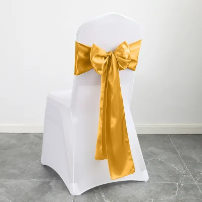 Wedding Decor Party Accessories Disposable Satin Tassel Chair Sashes Satin Bow-tie Gold Chair Bands