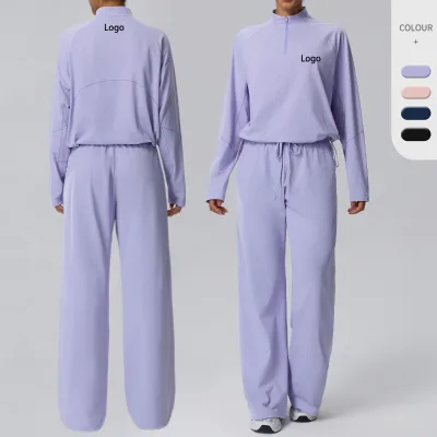 Newest Lightweight Breathable Loose Casual Women Tracksuit Set Adjustable Hem Side Pockets 2 Piece Workout Running Yoga Sets