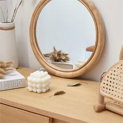 Nordic Round Retro Rattan Hanging Desktop Makeup Mirror and Home Decorative Willow Rattan Mirror